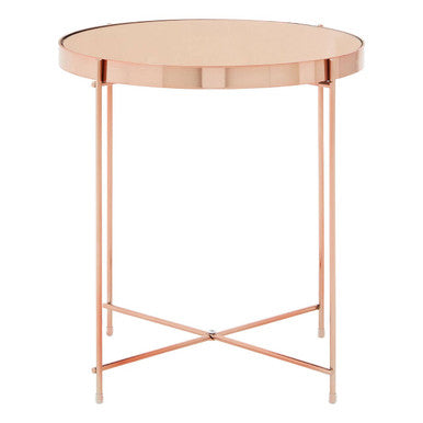 Pink Mirrored Low Side Table with Rose Gold Frame