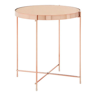 Pink Mirrored Low Side Table with Rose Gold Frame