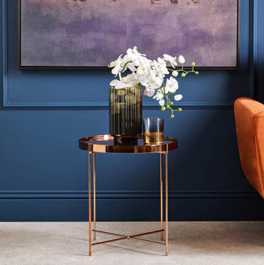 Pink Mirrored Low Side Table with Rose Gold Frame