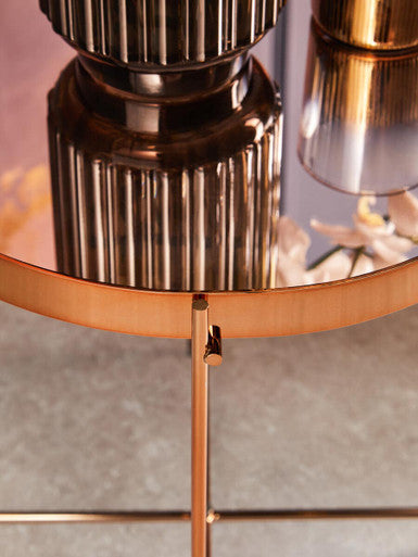 Pink Mirrored Low Side Table with Rose Gold Frame