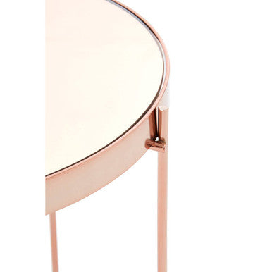 Pink Mirrored Low Side Table with Rose Gold Frame