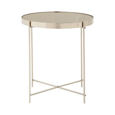 Grey Mirror Side Table with Slim Metal Legs