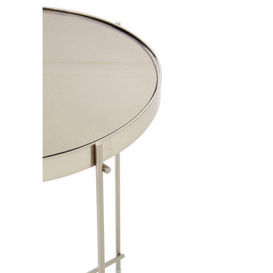 Grey Mirror Side Table with Slim Metal Legs