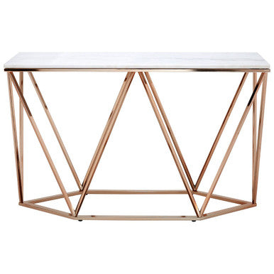 White Marble Rectangular Console Table with Champagne Gold Frame
