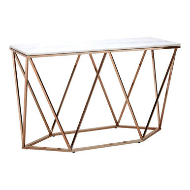 White Marble Rectangular Console Table with Champagne Gold Frame
