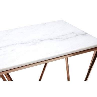 White Marble Rectangular Console Table with Champagne Gold Frame