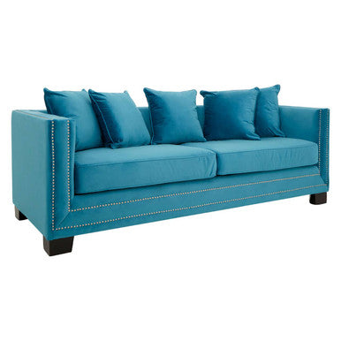 3 Seater Cyan Blue Velvet Sofa Sofia