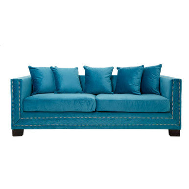 3 Seater Cyan Blue Velvet Sofa Sofia
