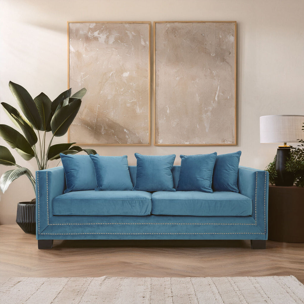 3 Seater Cyan Blue Velvet Sofa Sofia