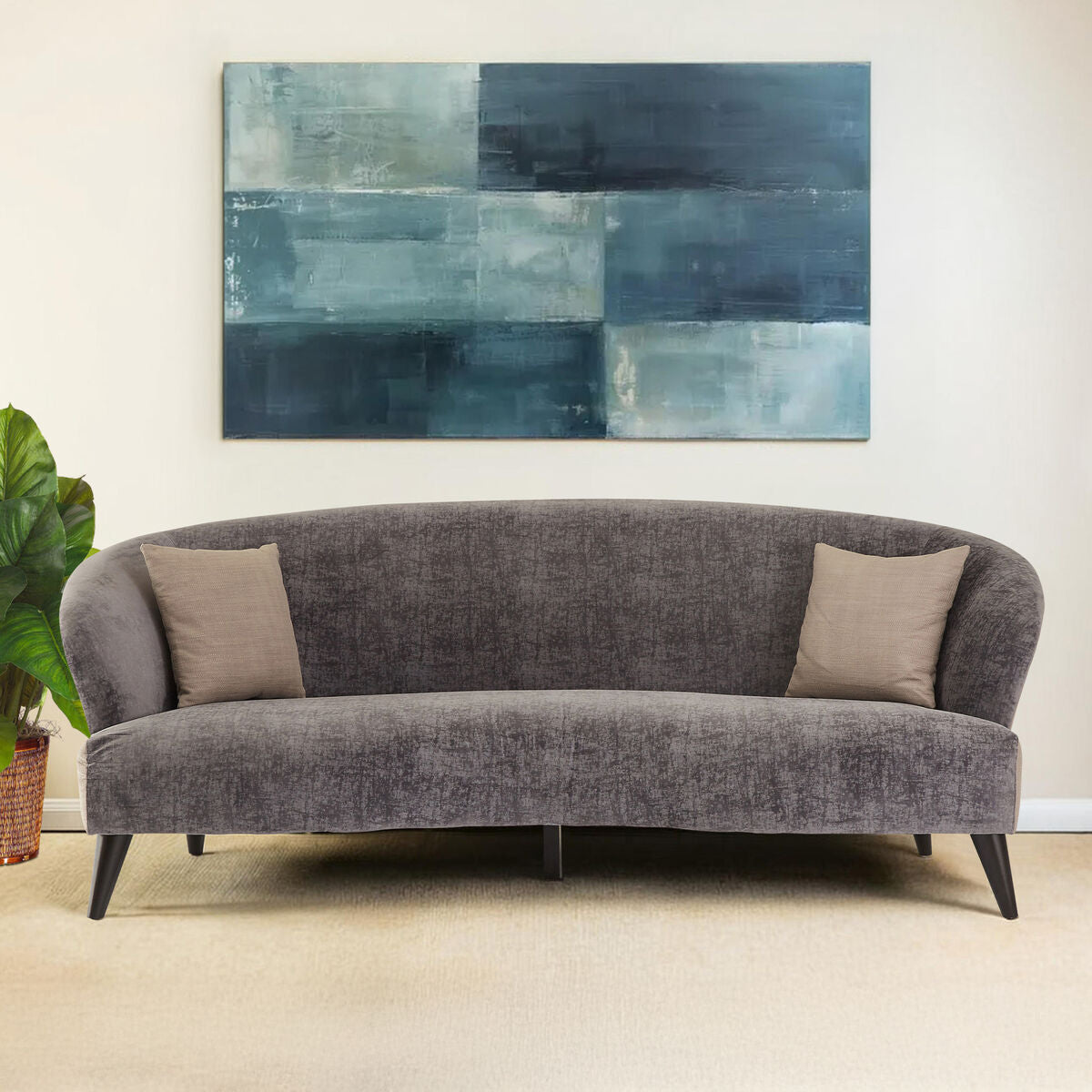 3 Seater Grey Velvet Sofa with Oatmeal Sides