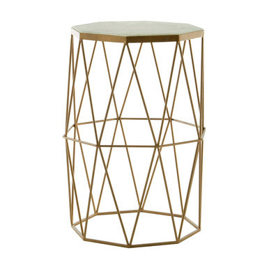 White Marble Octagonal Side Table with Gold Metal Frame