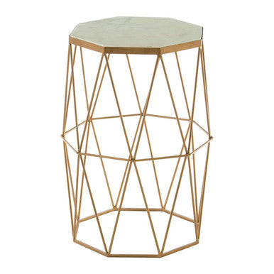 White Marble Octagonal Side Table with Gold Metal Frame