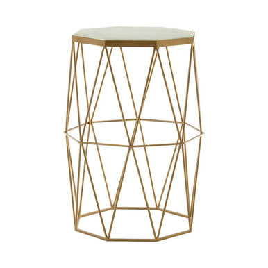 White Marble Octagonal Side Table with Gold Metal Frame