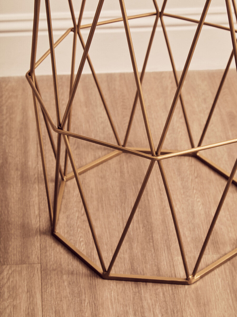 White Marble Octagonal Side Table with Gold Metal Frame