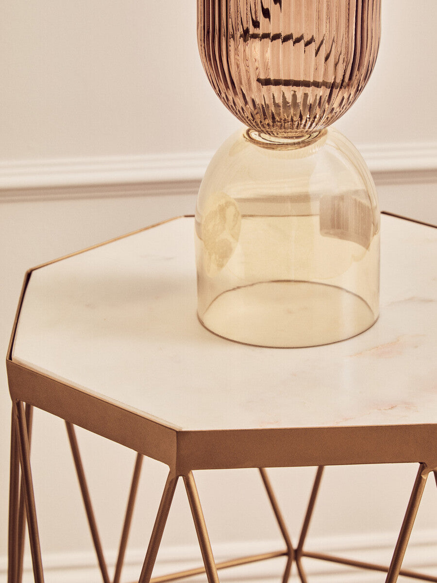 White Marble Octagonal Side Table with Gold Metal Frame
