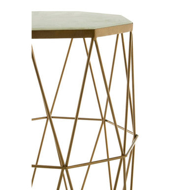 White Marble Octagonal Side Table with Gold Metal Frame