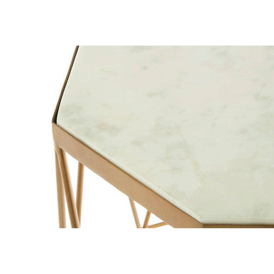 White Marble Octagonal Side Table with Gold Metal Frame