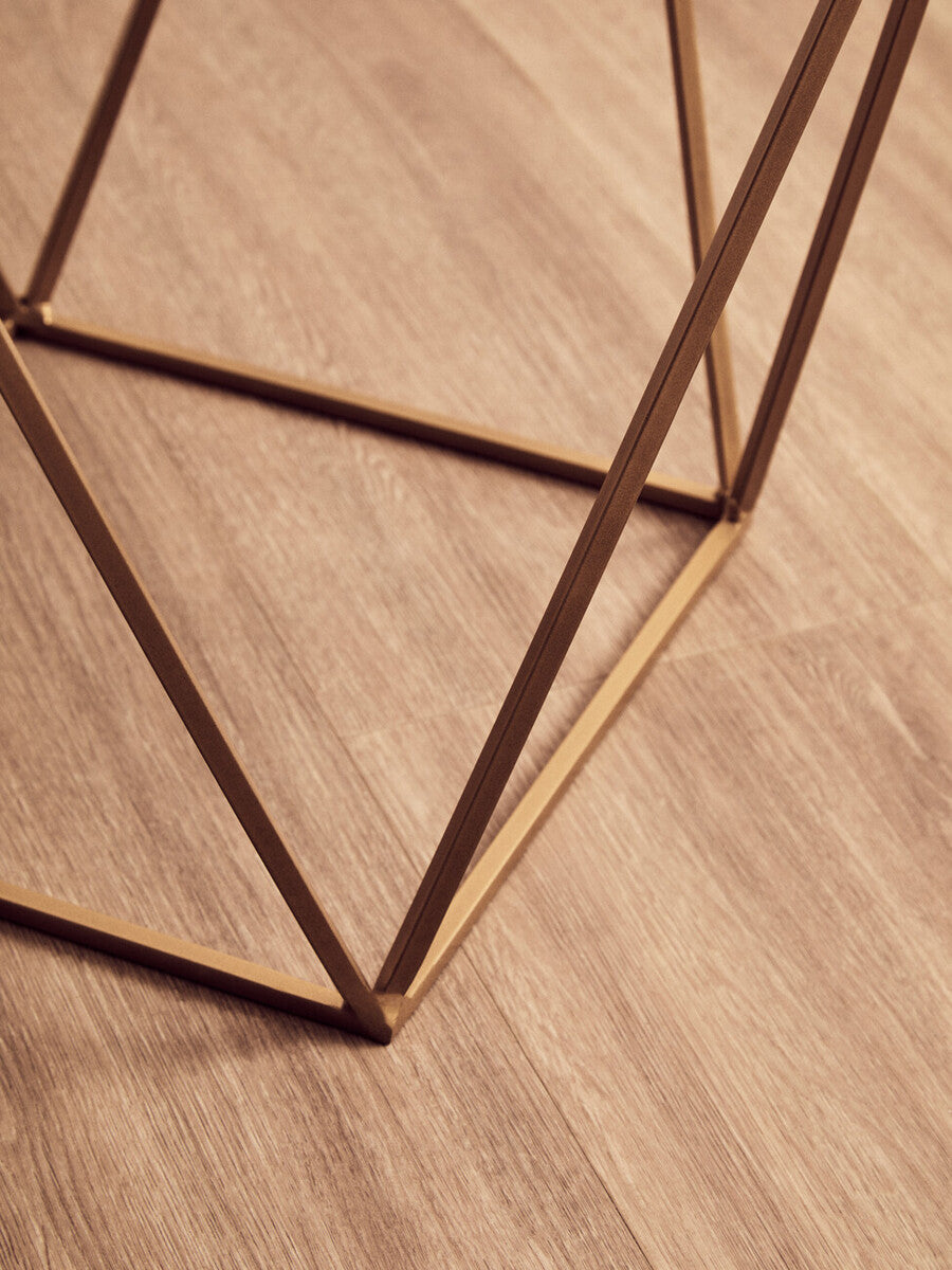 Natural Round Marble Top Side Table with Geometric Gold Base