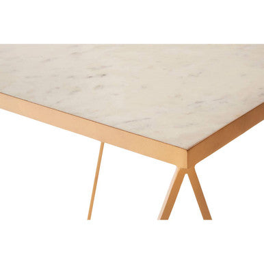 Natural Round Marble Top Side Table with Geometric Gold Base