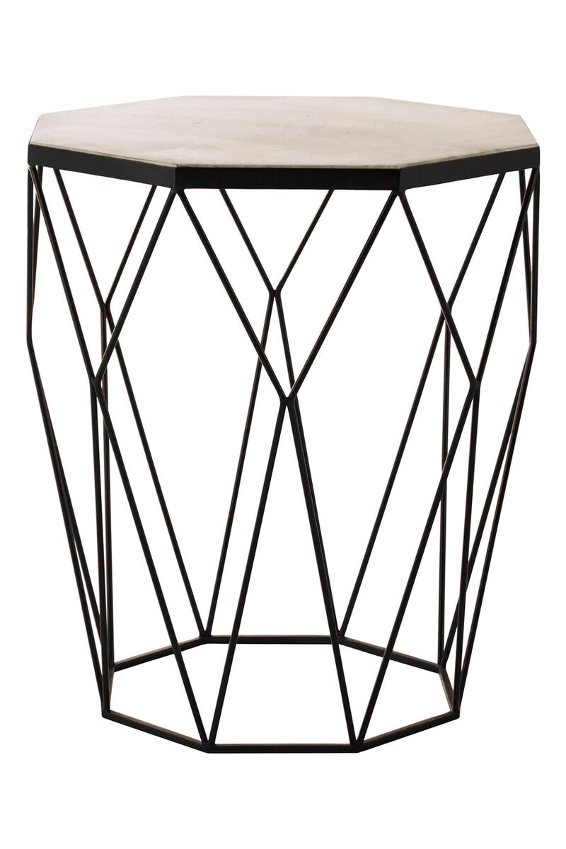 Natural White Octagon Marble Top Side Table with Matte Black Steel Legs