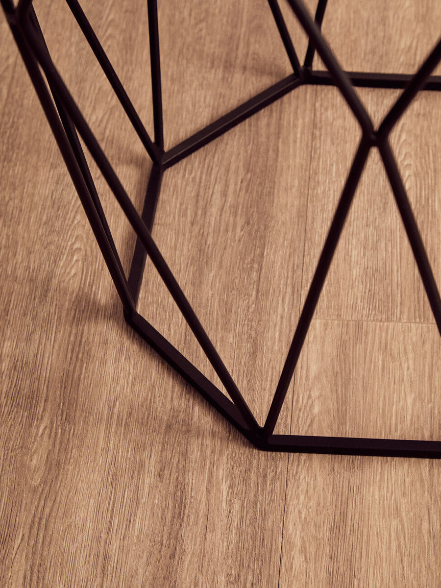 Natural White Octagon Marble Top Side Table with Matte Black Steel Legs