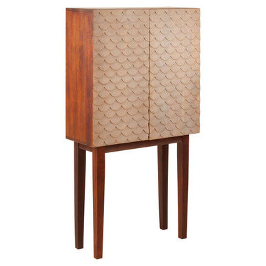 Coastal Mango Wood Cabinet with Scale Pattern Doors
