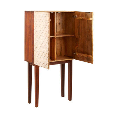 Coastal Mango Wood Cabinet with Scale Pattern Doors