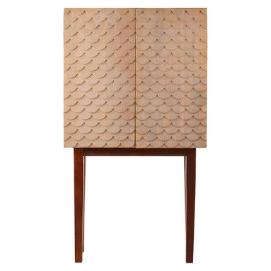 Coastal Mango Wood Cabinet with Scale Pattern Doors