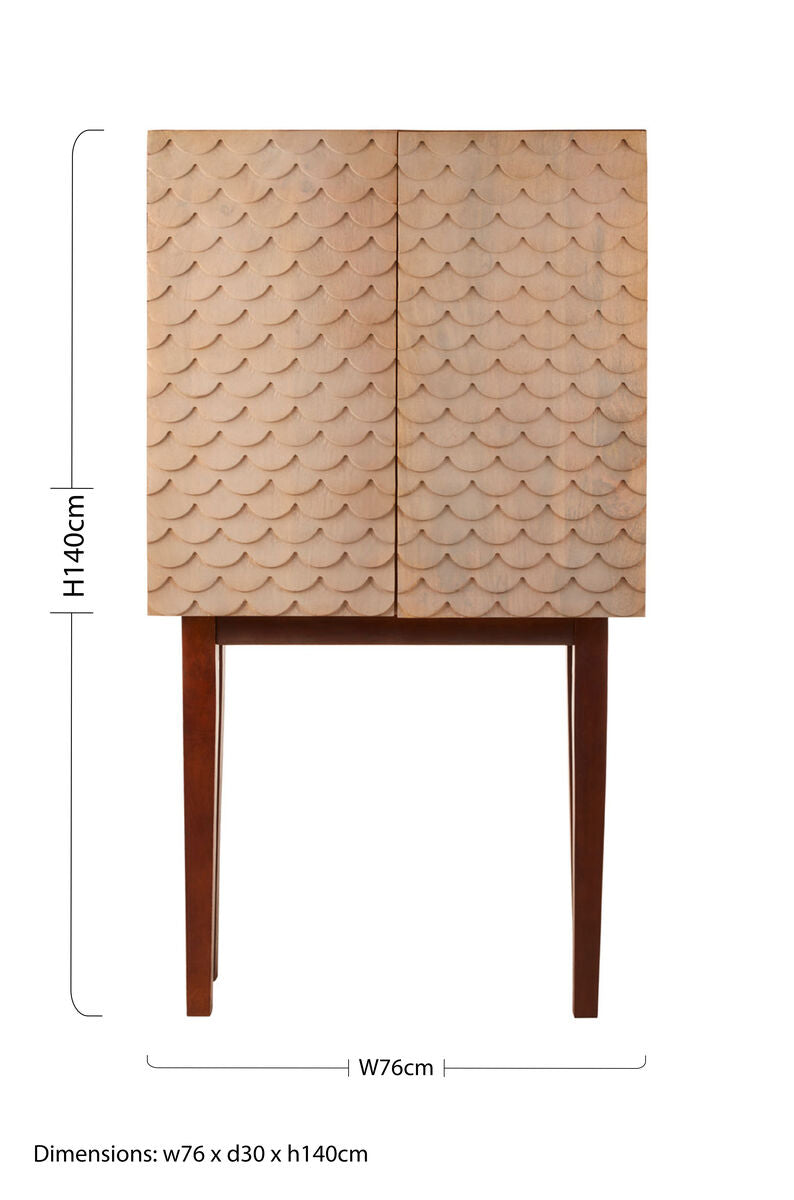 Coastal Mango Wood Cabinet with Scale Pattern Doors