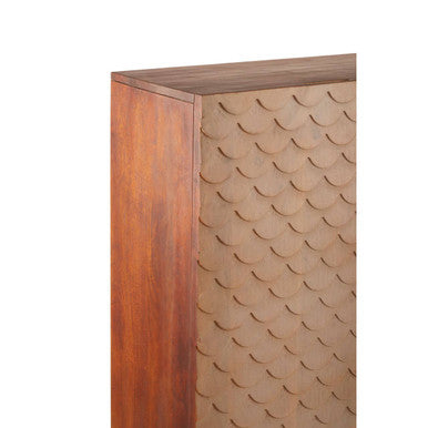 Coastal Mango Wood Cabinet with Scale Pattern Doors