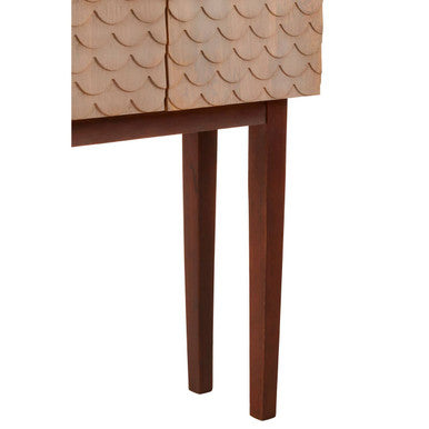 Coastal Mango Wood Cabinet with Scale Pattern Doors