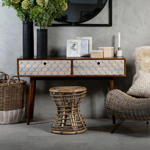 Natural Mango Wood Console Table with Pastel Drawers