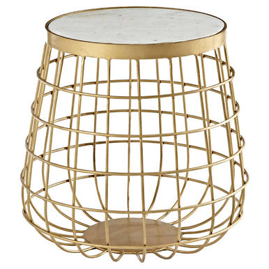 White Marble Round Side Table with Brass Metal Base