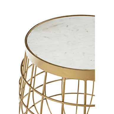 White Marble Round Side Table with Brass Metal Base