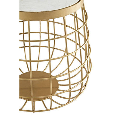 White Marble Round Side Table with Brass Metal Base