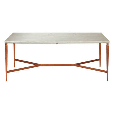 White Marble Top Coffee Table with Copper Iron Legs