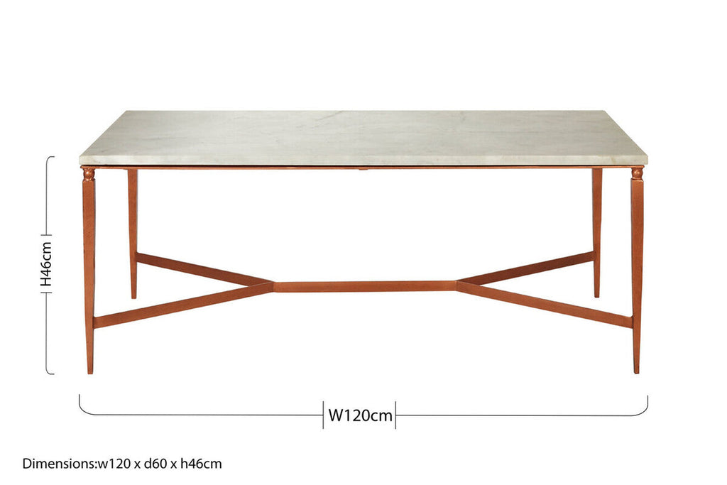 White Marble Top Coffee Table with Copper Iron Legs