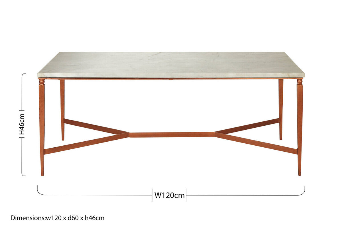White Marble Top Coffee Table with Copper Iron Legs