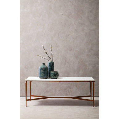 White Marble Top Coffee Table with Copper Iron Legs