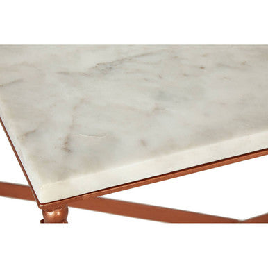 White Marble Top Coffee Table with Copper Iron Legs