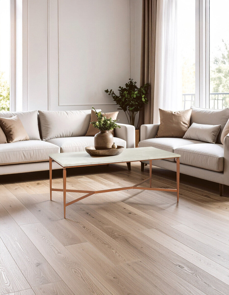 White Marble Top Coffee Table with Copper Iron Legs