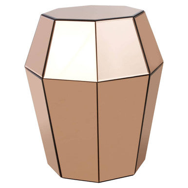 Faceted Rose Gold Mirrored Glass Side Table