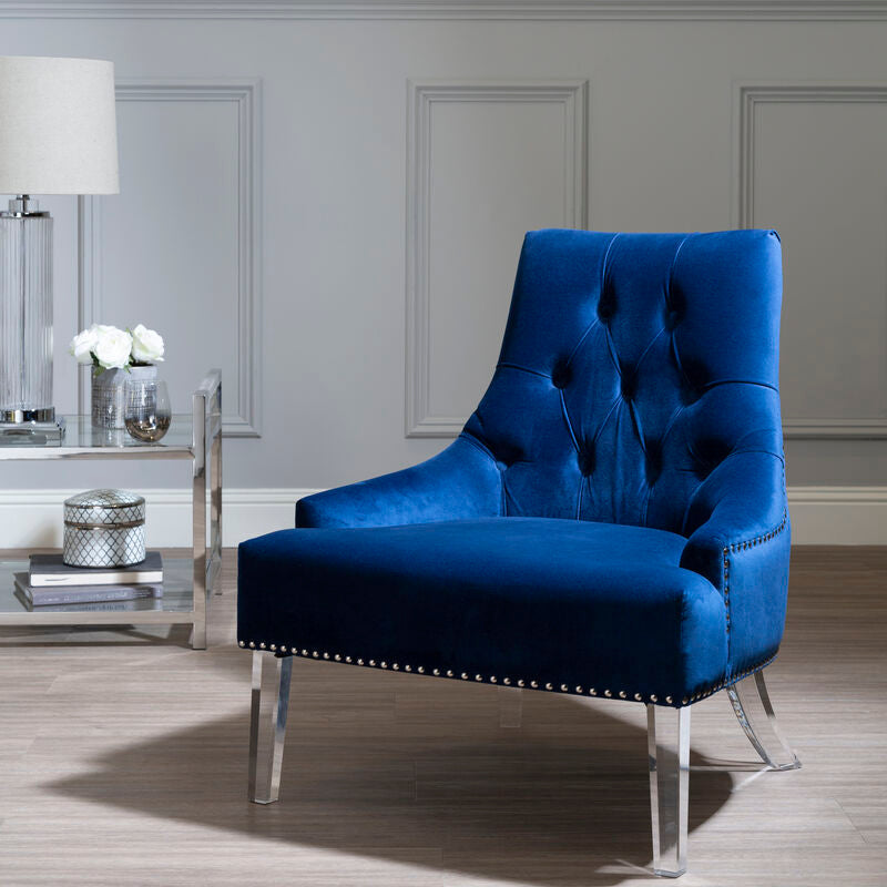 Clarence Button Tufted Navy Velvet Chair