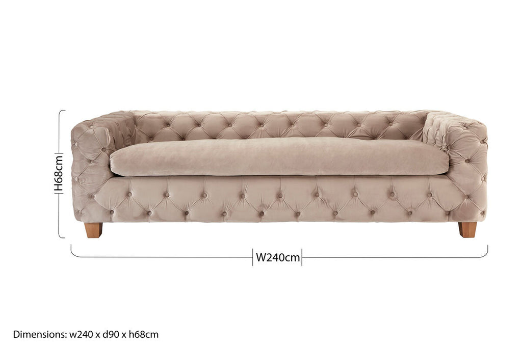 3 Seater Beige Velvet Sofa