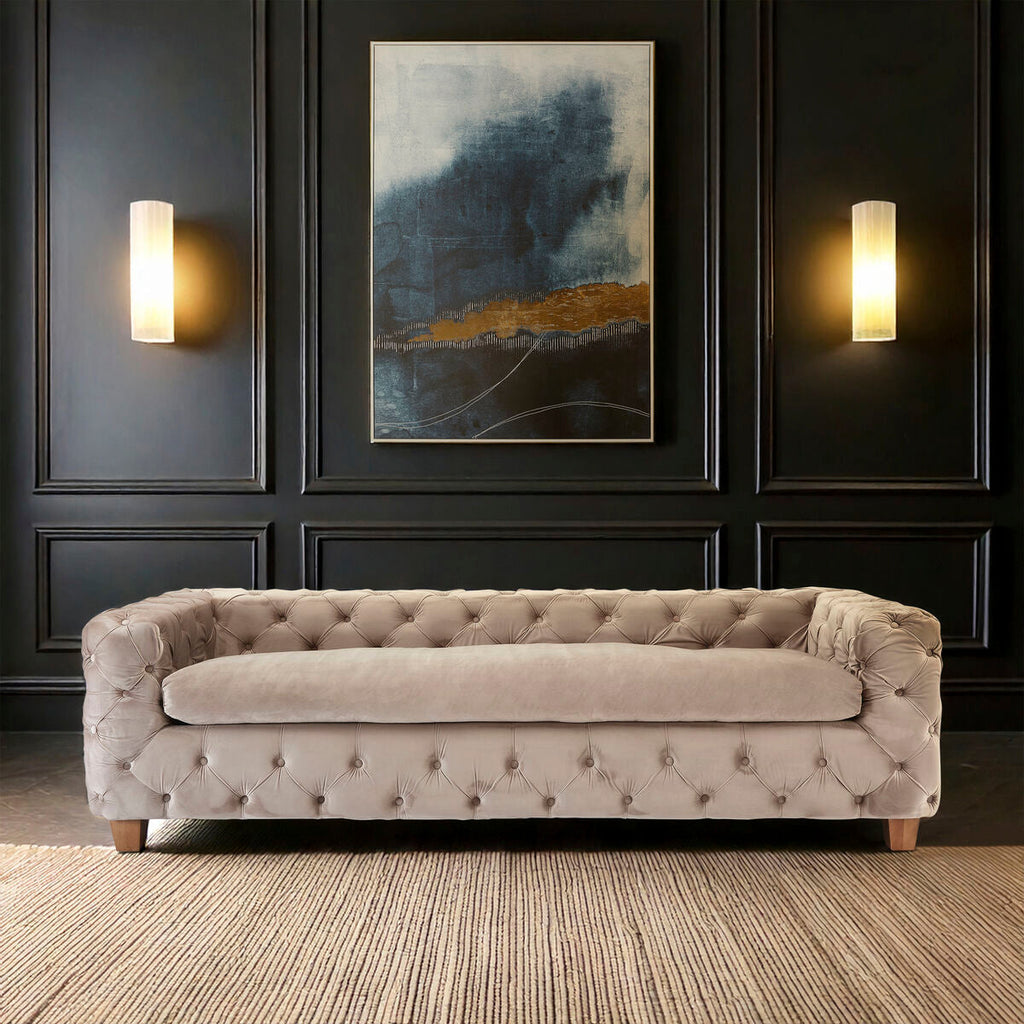 3 Seater Beige Velvet Sofa