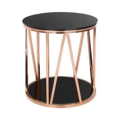 Black Round Glass Side Table with Rose Gold Base
