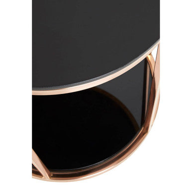 Black Round Glass Side Table with Rose Gold Base