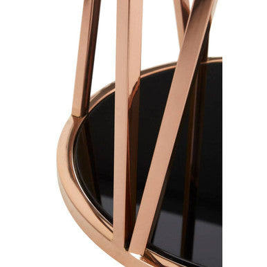 Black Round Glass Side Table with Rose Gold Base