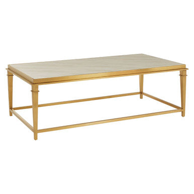 Rectangular White Marble Coffee Table with Warm Gold Frame