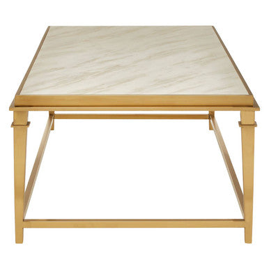 Rectangular White Marble Coffee Table with Warm Gold Frame